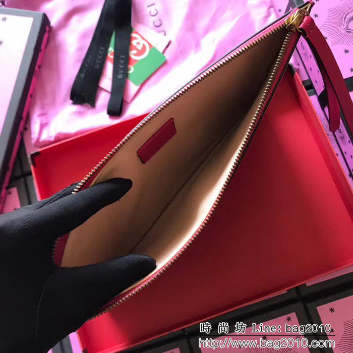 GUCCI古馳 歐洲正品原單 鑲鑽蝴蝶 女士手包 499360 玫紅全皮 WTG1531